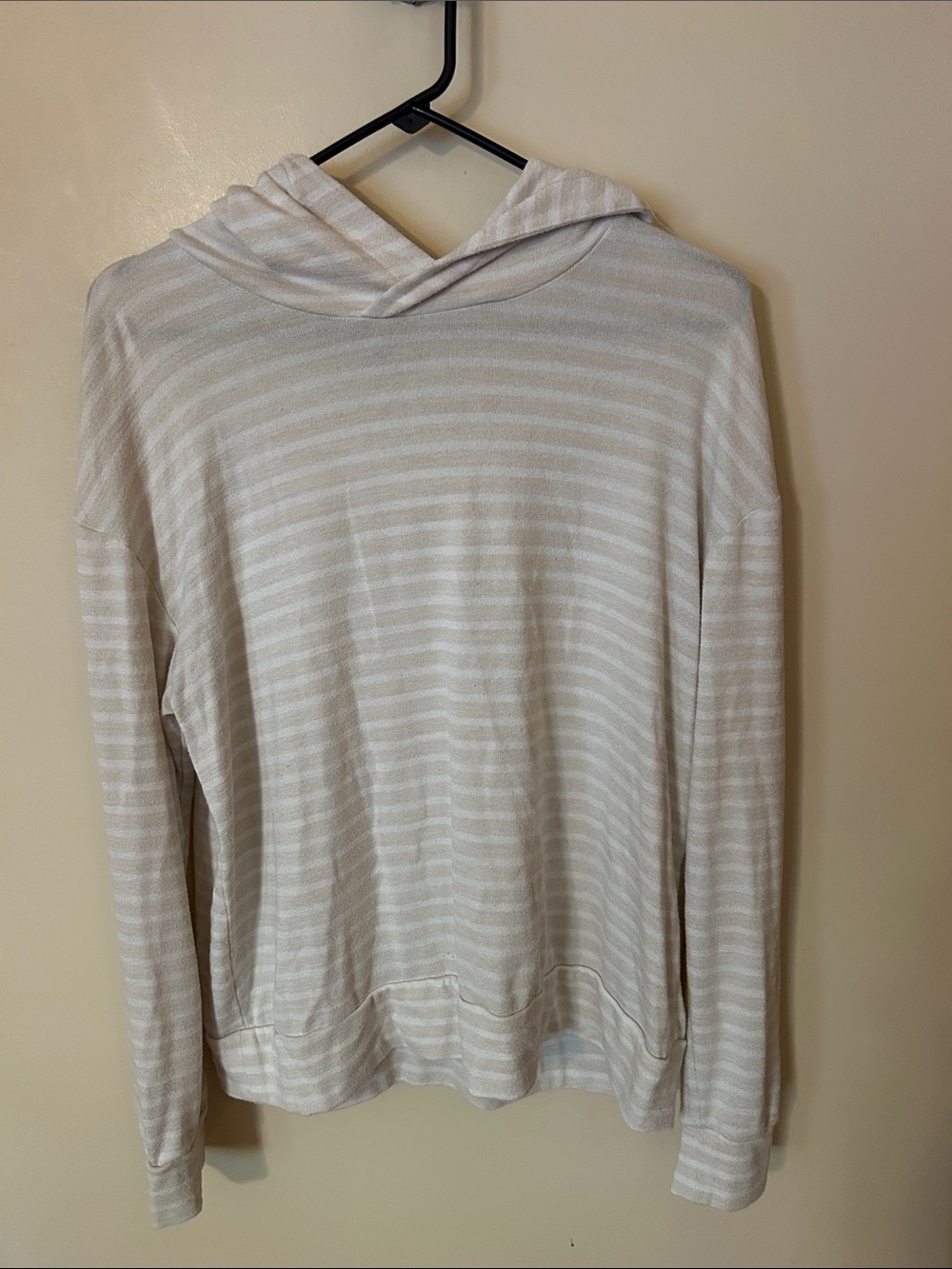 a new day Cream & White Striped Hooded long sleeve top large